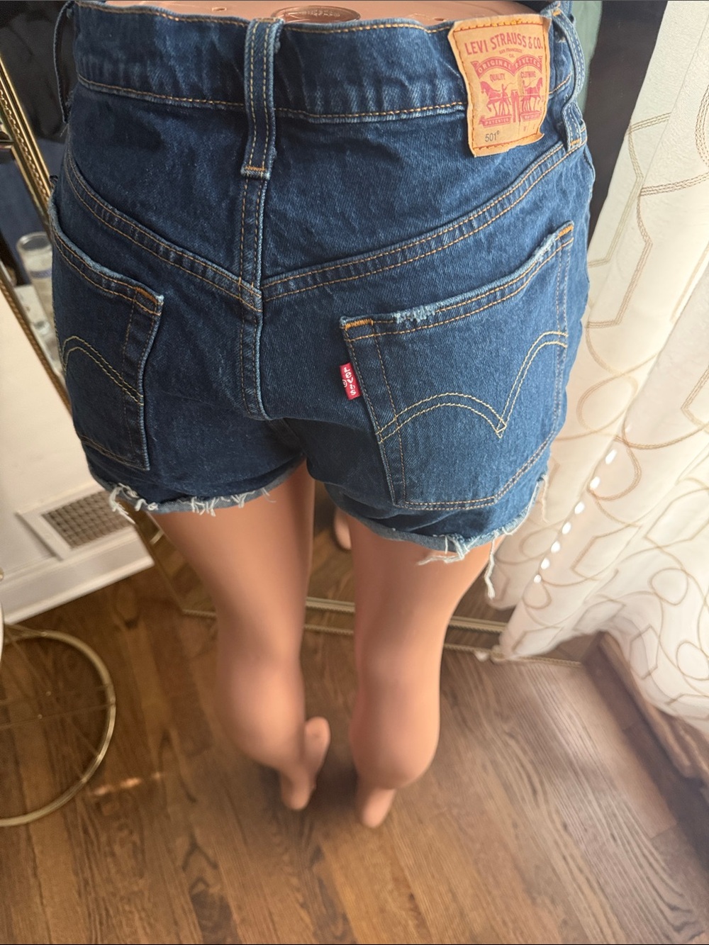 Levi's Dark Blue Frayed Hem Denim Shorts